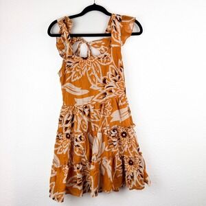 Land of the Free Mustard Yellow Floral Tiered Mini Dress Ruffle Flutter Sleeve